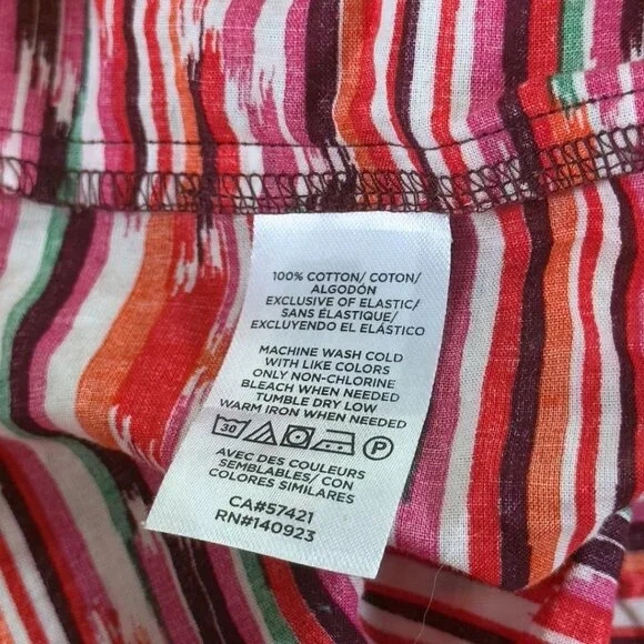 Loft Peplum Top Pink Striped Smocked Blouse 100% Cotton Dressy Casual Preppy Y2K - Picture 7 of 9